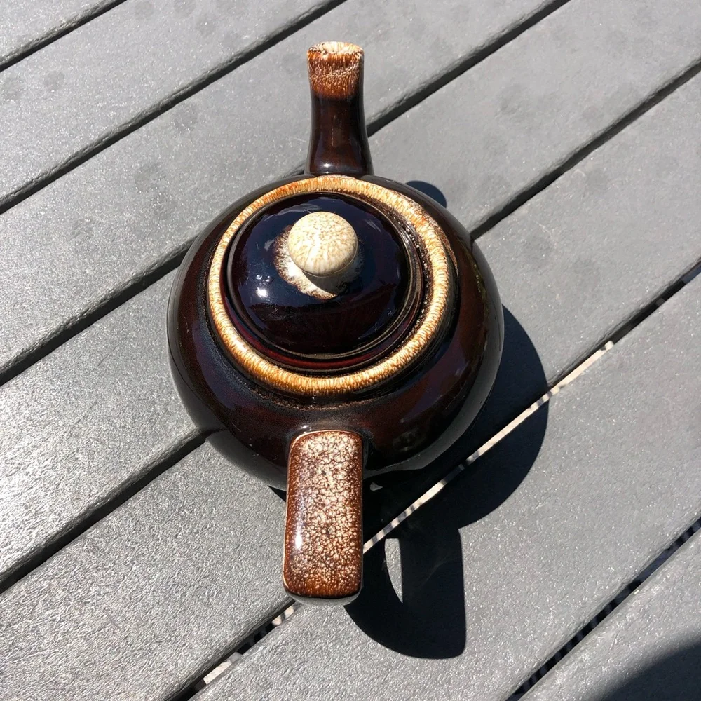 Vintage Pfaltzgraff brown drip glaze teapot MCM